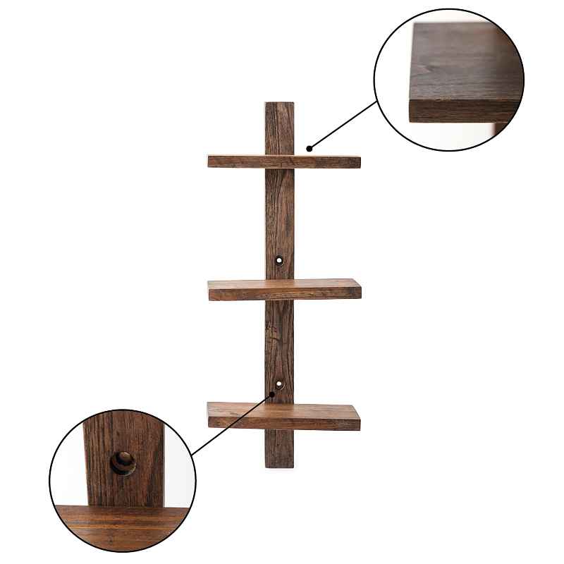 Floating Vertical Wall Shelf, 3-Shelf - Ebony